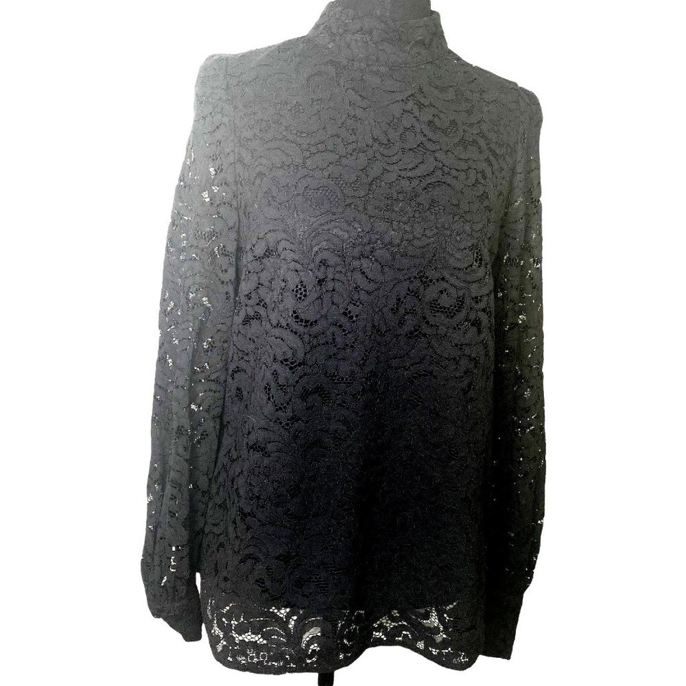 H & M BLACK LACE LONG SLEEVE BLOUSE SIZE SMALL